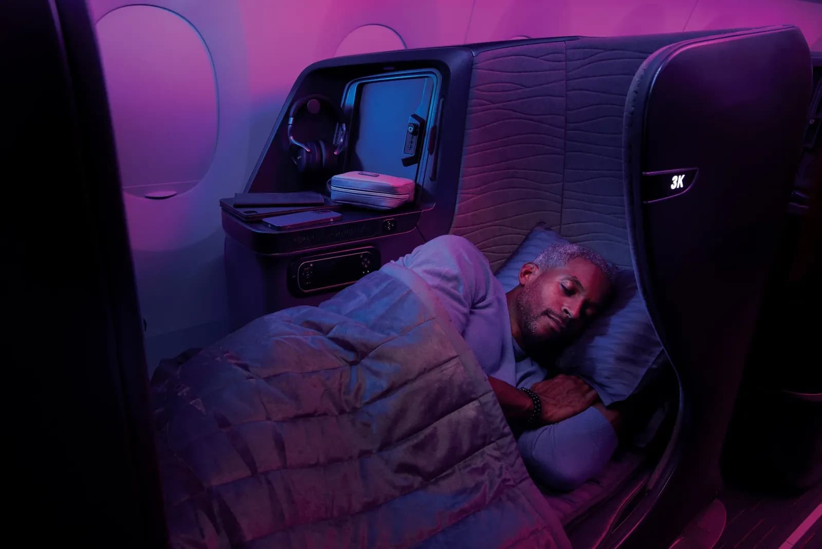 Business-Class-Sitz von Turkish Airlines im Schlafmodus